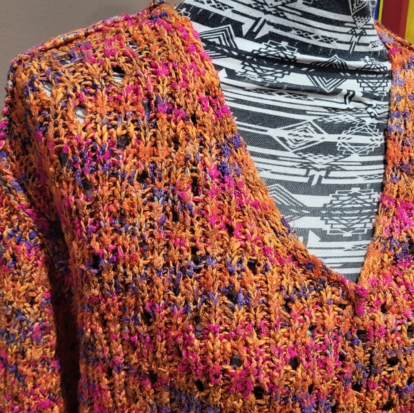 Chelsea & Theodore Confetti Knit V-Neck Oversized Sweater Orange Size M - Picture 2 of 7